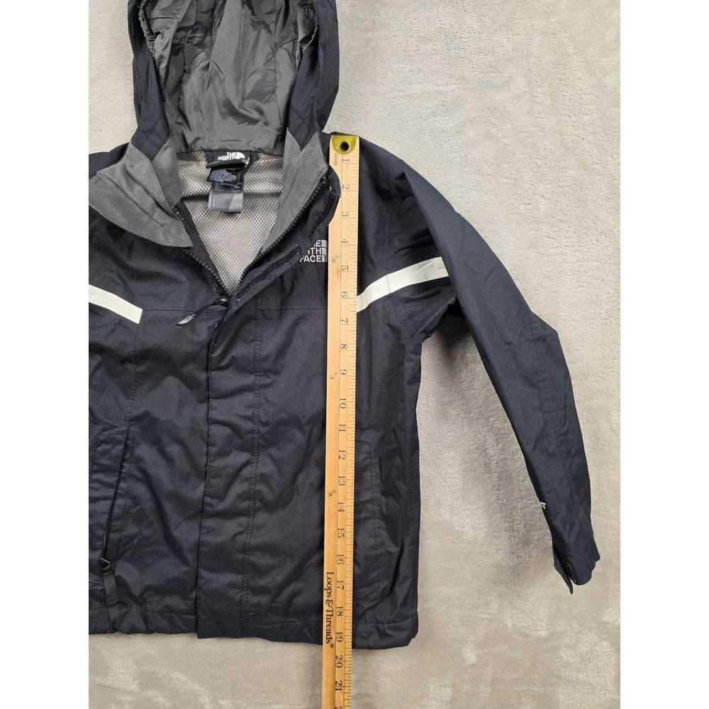 The North Face HyVent Jacket Boys XXS Black Hooded Rain Shell Reflective Stripe